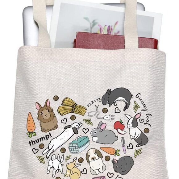 Bunny Canvas Tote Bag Funny Animal Lover Gift Eco-Friendly Reusable - Picture 6 of 6